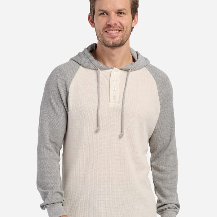Unisex Waffle Knit Pullover Hooded Long Sleeve T-Shirt Thumbnail