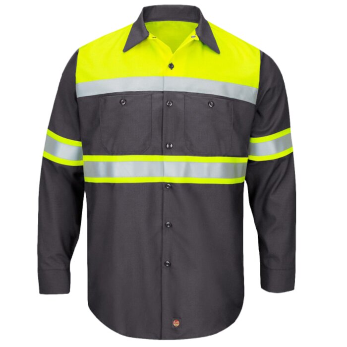 Men's Hi-Visibility Colorblock Ripstop Long Sleeve Work Shirt Thumbnail