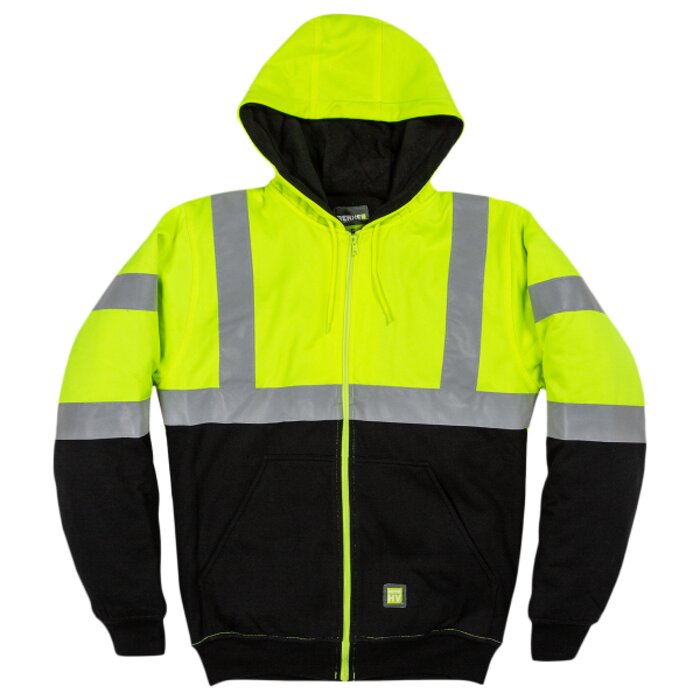 Men's Hi-Vis Class 3 Color Block Full-Zip Hooded Sweatshirt Thumbnail