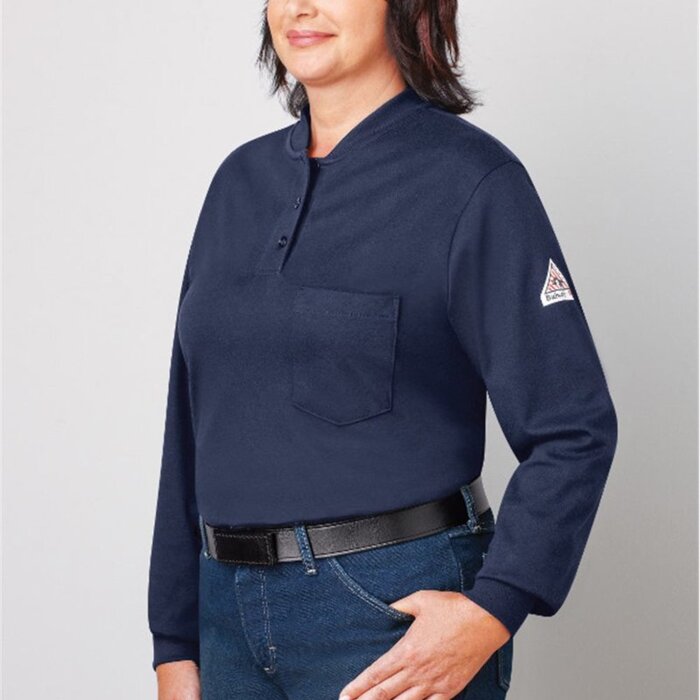 Women's Long Sleeve Tagless Henley Shirt Thumbnail