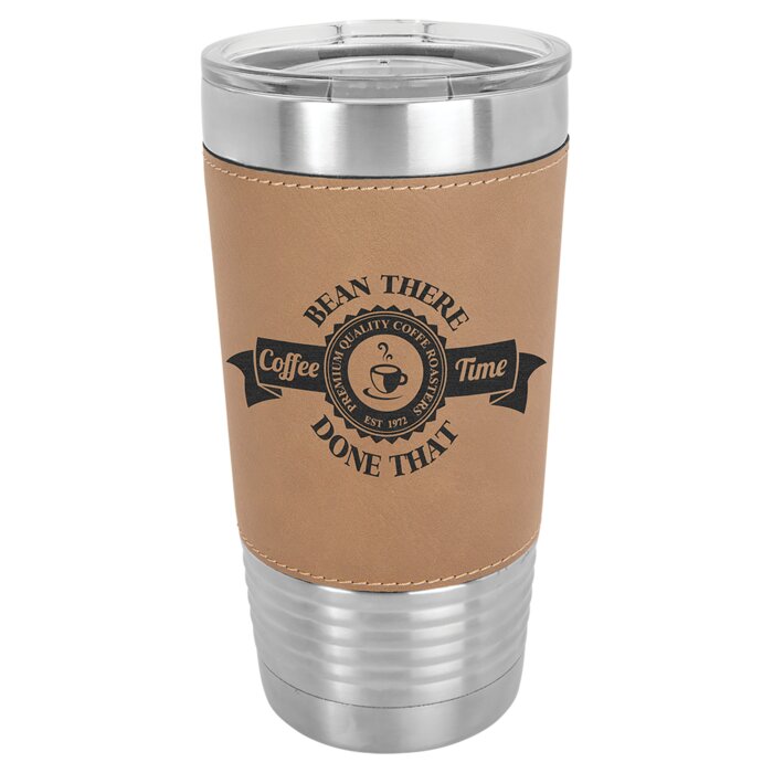 20 oz. Stainless Steel Leatherette Tumbler w/Clear Lid Thumbnail