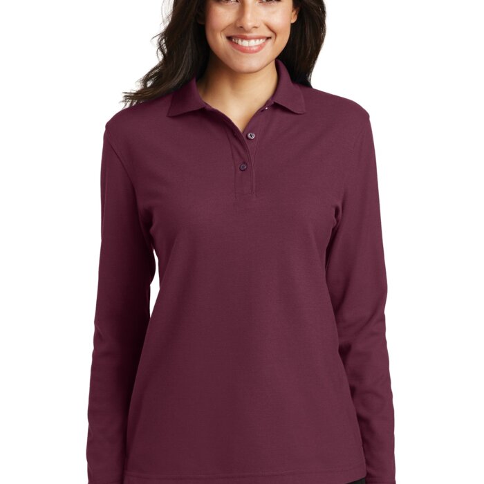 Ladies Silk Touch™ Long Sleeve Pique Polo Thumbnail